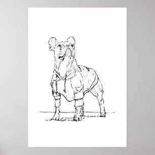 Póster de dibujo a tinta de divertido Bulldog Fran