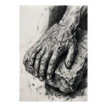 Póster de Dibujo al Carbón de Manos Ancianas | Est