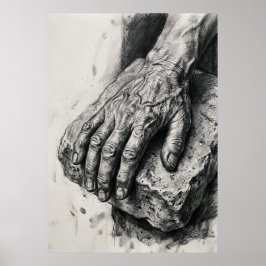Póster de Dibujo al Carbón de Manos Ancianas | Est