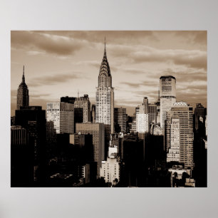 Póster de dibujo con tinta sepia de Nueva York