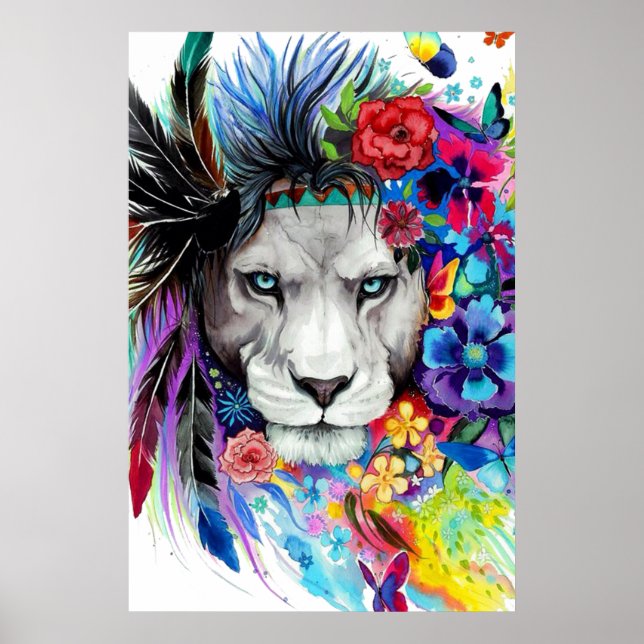 Poster de dibujo de arte pintando el león (Frente)