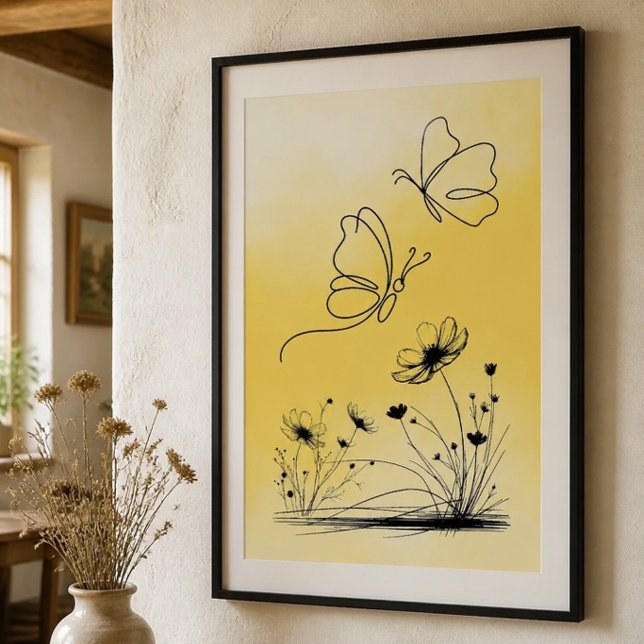 Póster de dibujo de línea de mariposa amarilla (Subido por el creador)