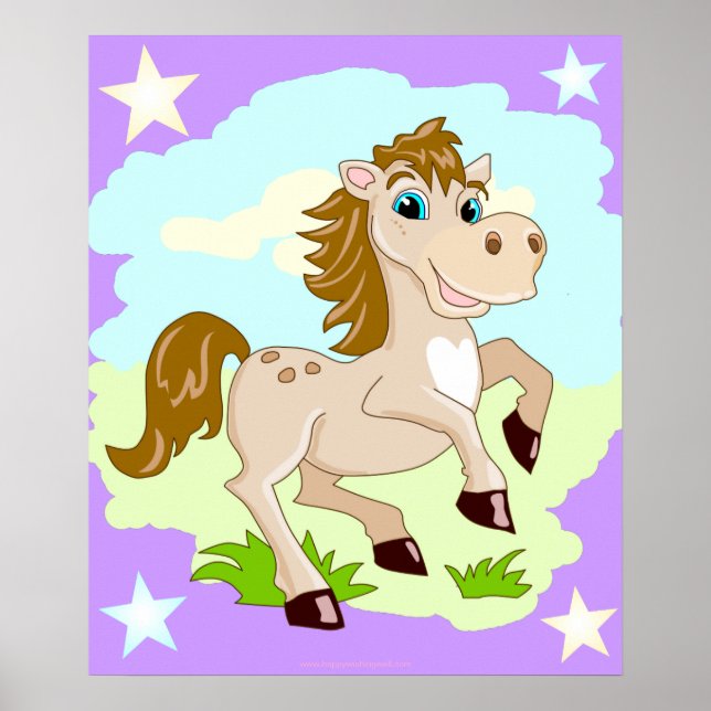 Póster de dibujos animados de caballo feliz (Frente)
