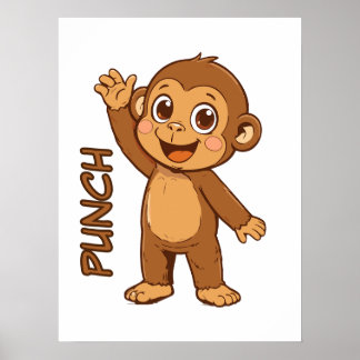 Póster de dibujos animados de Mono Pequeño Golpe F