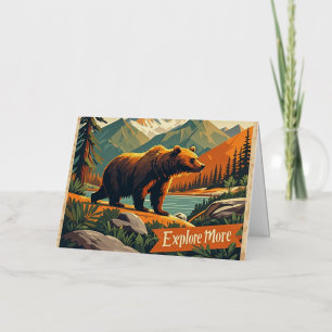Póster de dibujos animados de oso al estilo retro