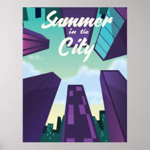 Póster de dibujos animados del paisaje urbano de V