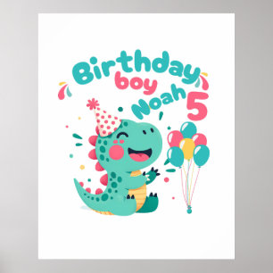 Póster de Dinosaurio Cumpleañero con Nombre y Edad