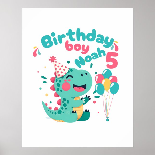 Póster de Dinosaurio Cumpleañero con Nombre y Edad (Frente)