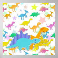 Póster de dinosaurios de dibujos animados en color