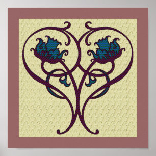 Poster De Diseño De Arte Floral De Pluma Y Azul