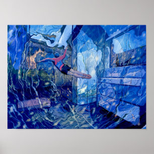 Poster de diseño de nadador azul Imprimir arte en 