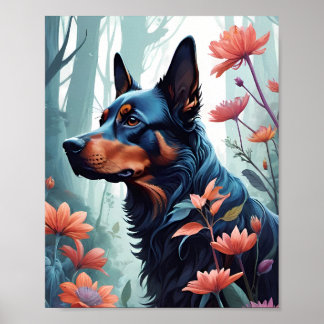 Póster de diseño de perro floral
