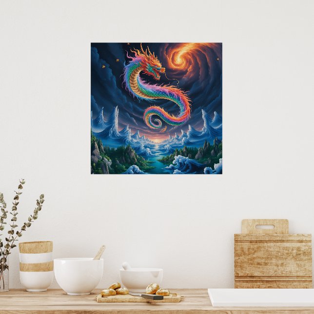 Póster de dragón al estilo chino que escupe fuego (Cocina)
