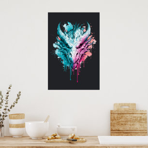 Póster de Dragón con Salpicaduras de Pastel Neon