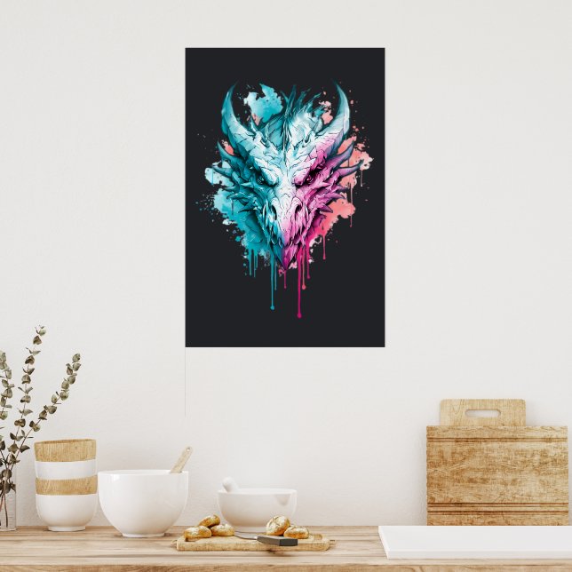 Póster de Dragón con Salpicaduras de Pastel Neon (Cocina)