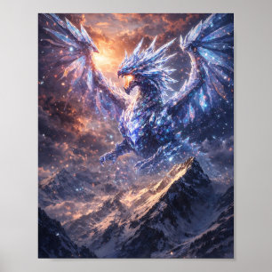 Póster de Dragón de Cristal sobre Montañas