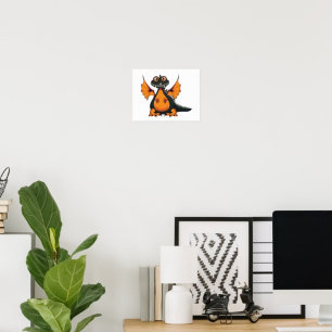 Póster de dragón naranja y negro