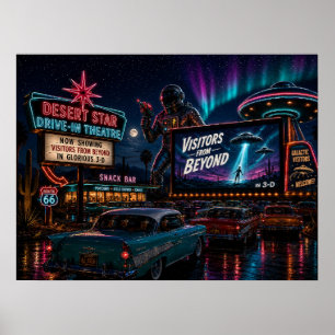 Póster de Drive-In de Ciencia Ficción Retro Visita