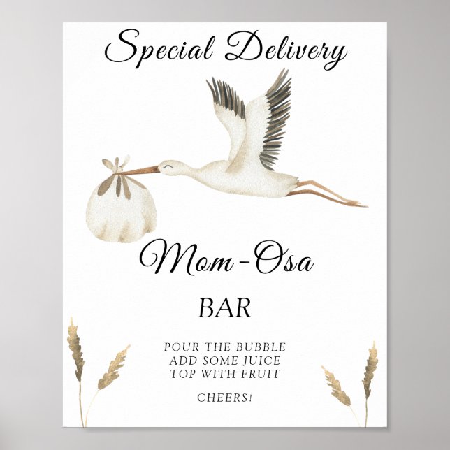 Póster de ducha de bebé de Cigüeña - Momosa bar (Frente)