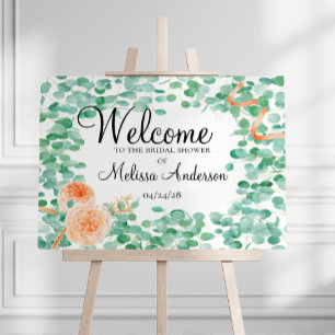 Póster de ducha de melocotón verde elegante eucali