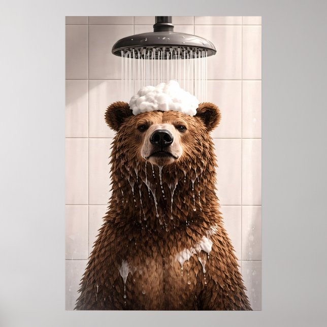 Póster de ducha de oso, divertido arte de pared de (Frente)