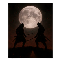 Póster de duelo épico de samuráis bajo luna llena