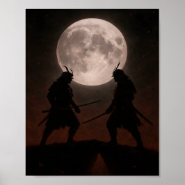 Póster de duelo épico de samuráis bajo luna llena