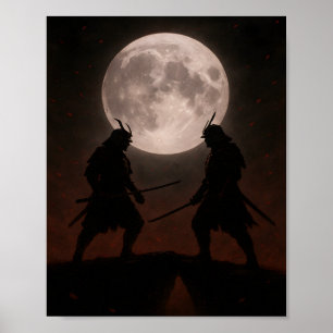 Póster de duelo épico de samuráis bajo luna llena