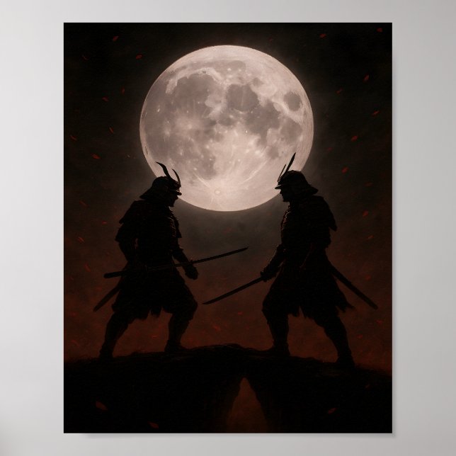 Póster de duelo épico de samuráis bajo luna llena (Frente)