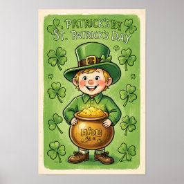 Póster de duende de San Patricio trébol Día de San