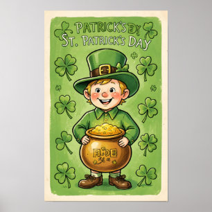 Póster de duende de San Patricio trébol Día de San