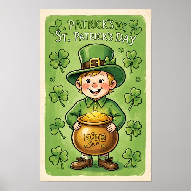 Póster de duende de San Patricio trébol Día de San (Frente)
