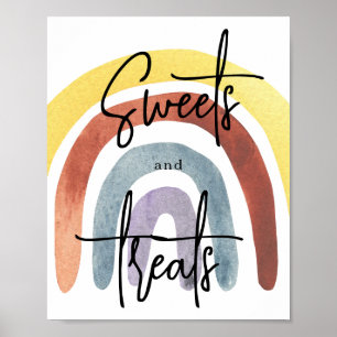 Póster de dulces y golosinas arcoíris boho acuarel