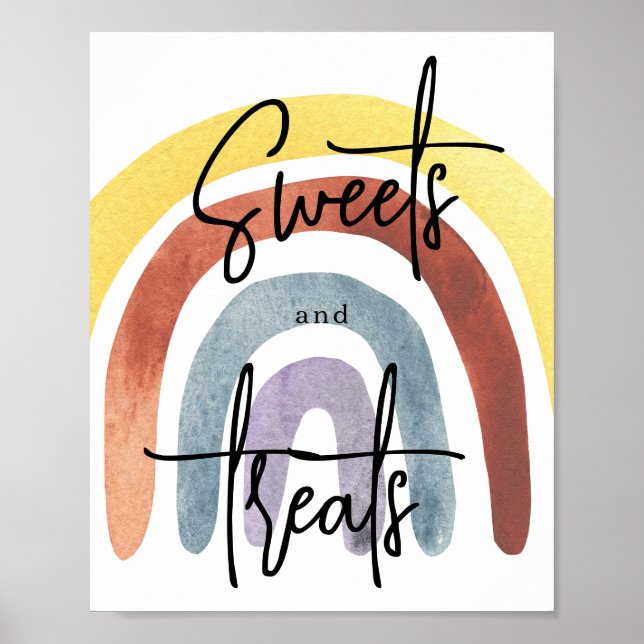Póster de dulces y golosinas arcoíris boho acuarel (Frente)