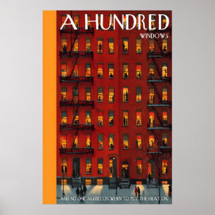 Póster de edificio de apartamentos Ventanas ilumin