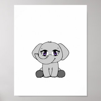 Póster de elefante bebé estilo Chibi