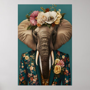 Póster de elefante con traje, Retrato de elefante