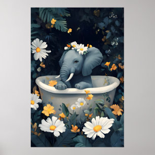 Póster de elefante en bañera, Póster divertido de 