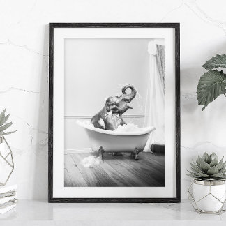 Póster de elefante en una bañera