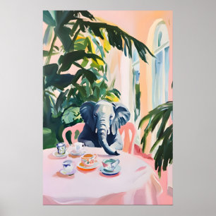 Póster de elefante retro, pintura al óleo de elefa