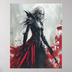 Poster de Elf Warrior de Dark Fantasy - Arte de pa