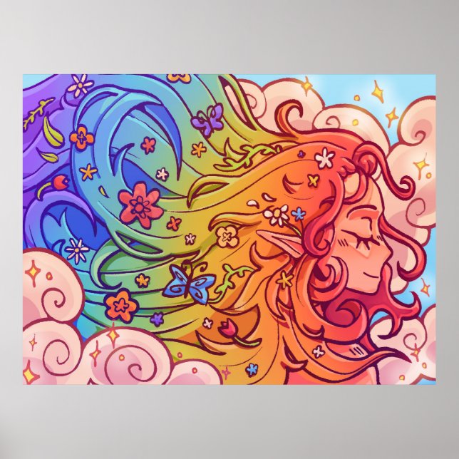 Póster de Elfo con Cabello de Arcoíris Caprichoso (Frente)