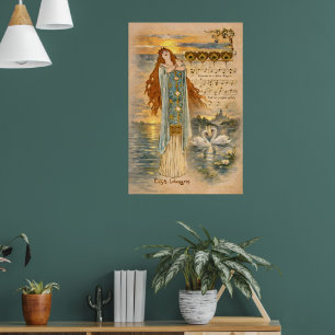 Póster de Elsa Lohengrin Art Nouveau con cisnes