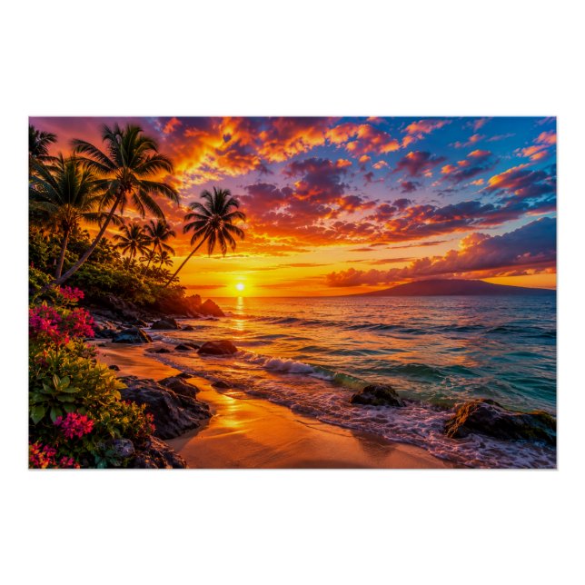Póster de Escape de Puestas de Sol en el Océano (Anverso)