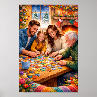Póster de escena de rompecabezas navideño conmoved