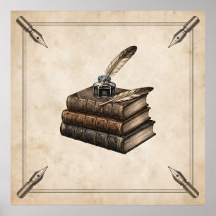 Póster de escritor vintage Tinta Pluma Libros Anti