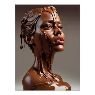 Poster de escultura humana de chocolate derretido.