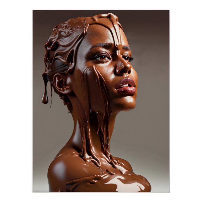 Poster de escultura humana de chocolate derretido. (Anverso)