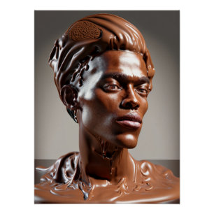Poster de escultura humana de chocolate derretido.