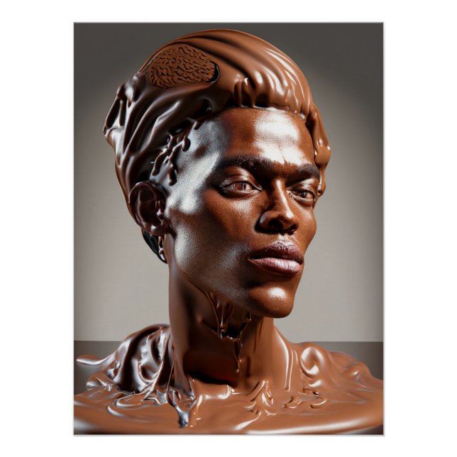 Poster de escultura humana de chocolate derretido. (Anverso)